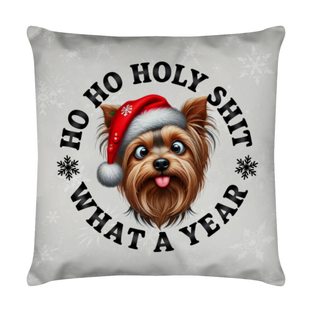 Kissen "Yorkshire Terrier - HO HO..." Weiß – hunde-shirt.de