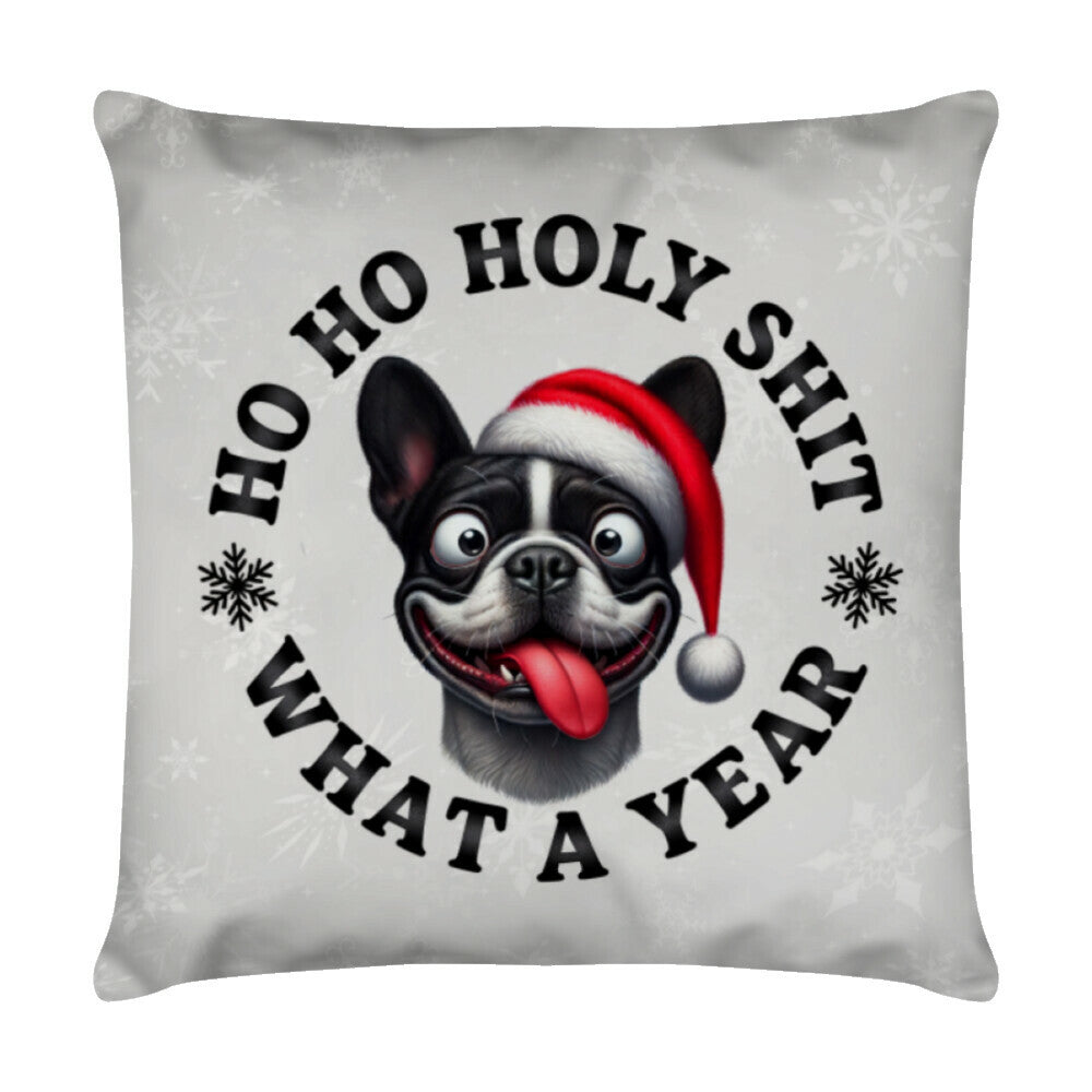 Kissen "Frenchie - HO HO..." Weiß – hunde-shirt.de