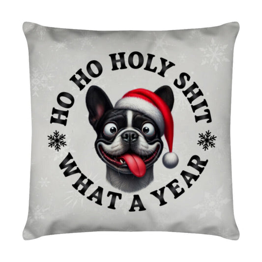 Kissen "Frenchie - HO HO..." Weiß – hunde-shirt.de