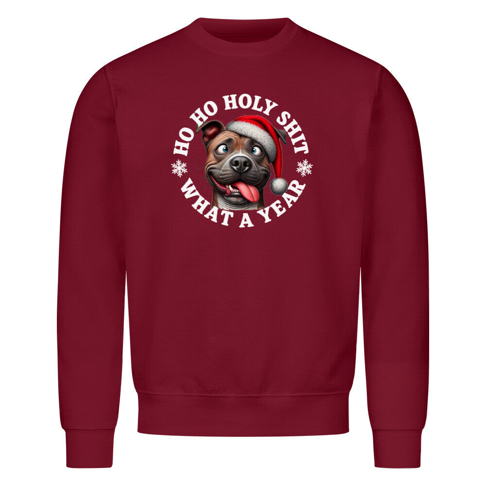 Premium Sweatshirt "Pit Bull - HO HO..." Burgunder – hunde-shirt.de