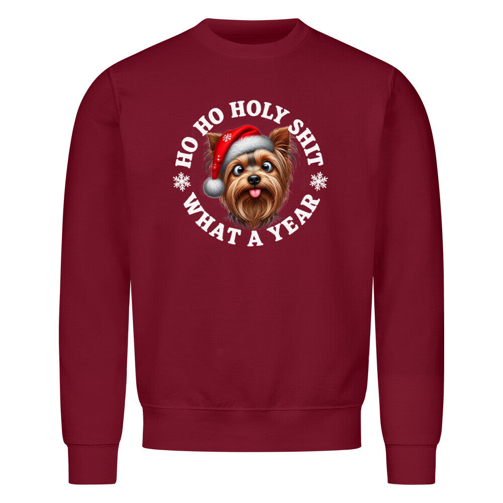 Premium Sweatshirt "Yorkshire Terrier - HO HO..." Burgunder – hunde-shirt.de