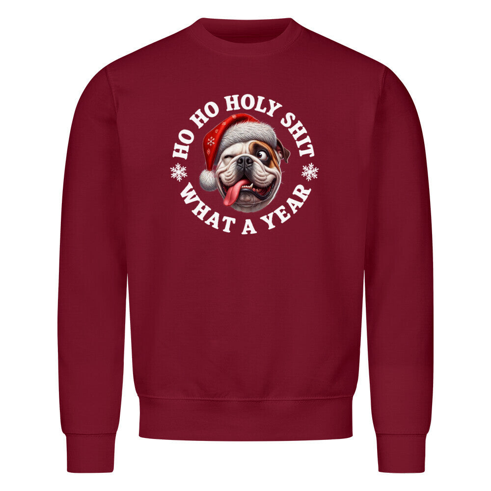 Premium Sweatshirt "American Bulldog - HO HO..." Burgunder – hunde-shirt.de