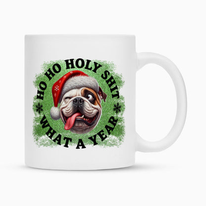 Tasse "American Bulldog - HO HO..." Weiß – hunde-shirt.de