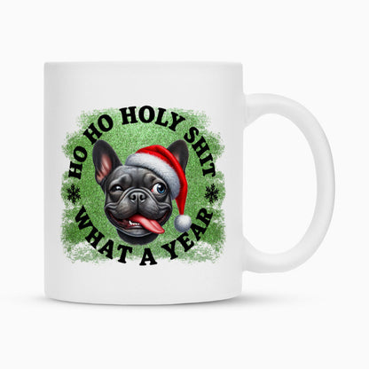 Tasse "Frenchie - HO HO...2" Weiß – hunde-shirt.de
