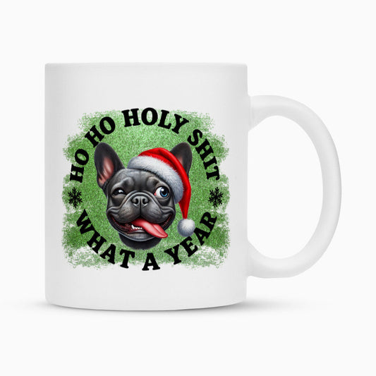 Tasse "Frenchie - HO HO...2" Weiß – hunde-shirt.de