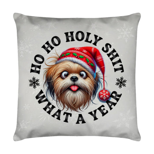 Kissen "Lhasa Apso - HO HO..." Weiß – hunde-shirt.de