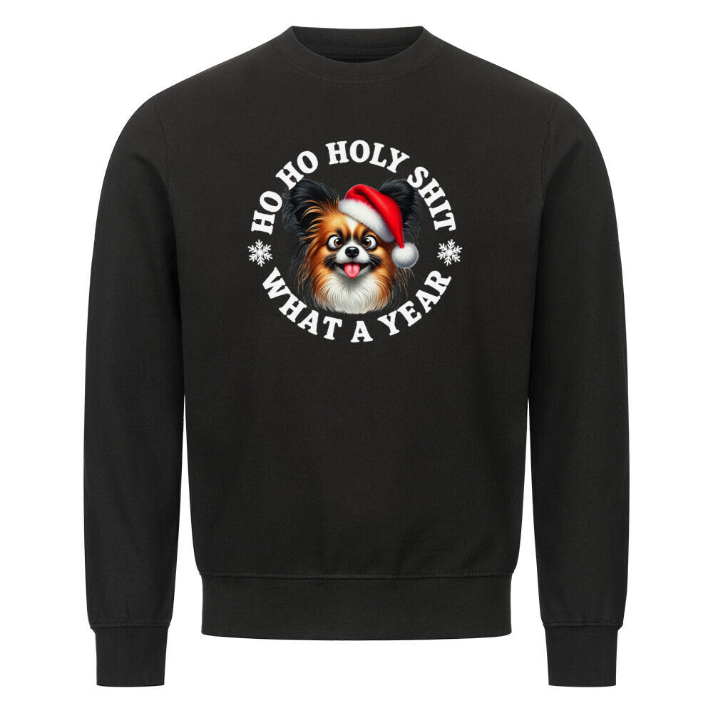 Premium Sweatshirt "Papillon - HO HO..." Schwarz – hunde-shirt.de