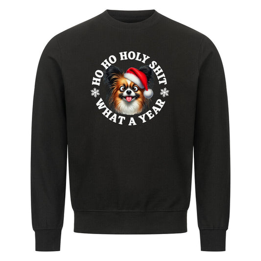 Premium Sweatshirt "Papillon - HO HO..." Schwarz – hunde-shirt.de