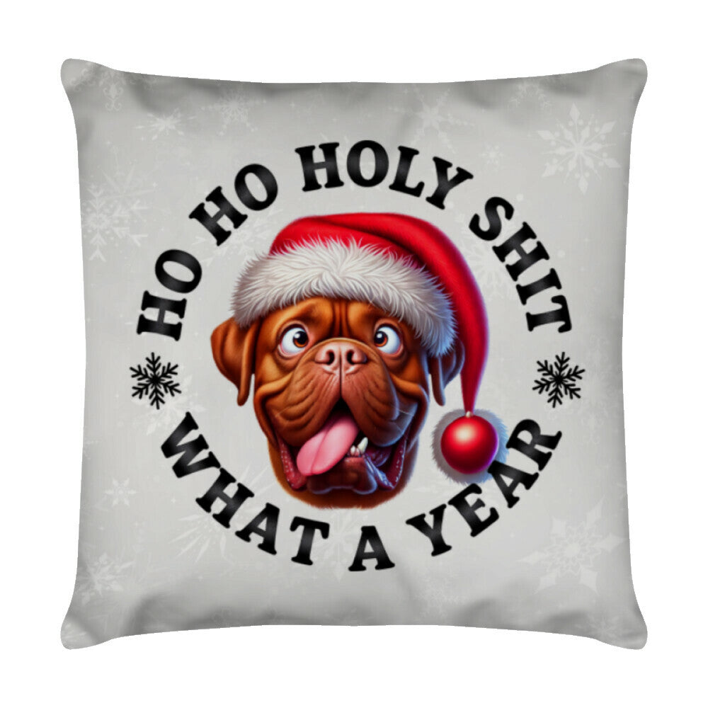 Kissen "Bordeaux Dogge - HO HO..." Weiß – hunde-shirt.de