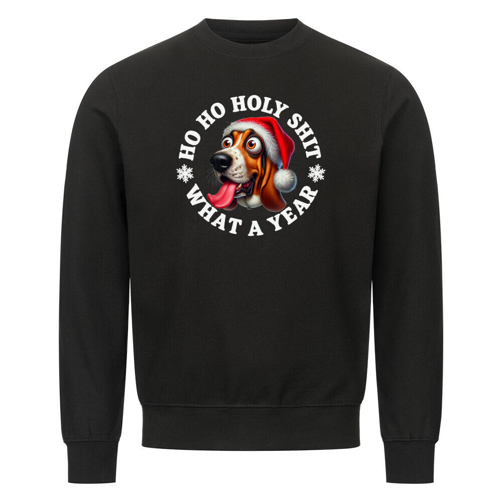 Premium Sweatshirt "Basset - HO HO..." Schwarz – hunde-shirt.de