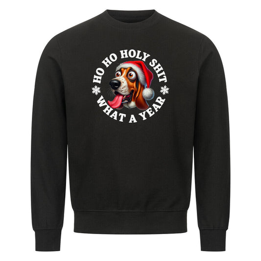 Premium Sweatshirt "Basset - HO HO..." Schwarz – hunde-shirt.de