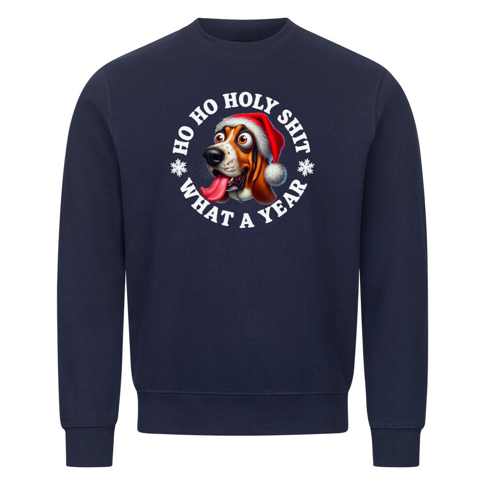 Premium Sweatshirt "Basset - HO HO..." Navy Blue – hunde-shirt.de
