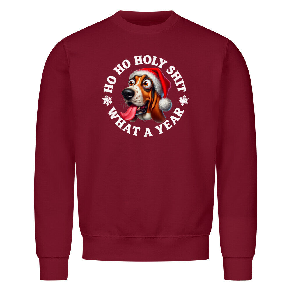 Premium Sweatshirt "Basset - HO HO..." Burgunder – hunde-shirt.de