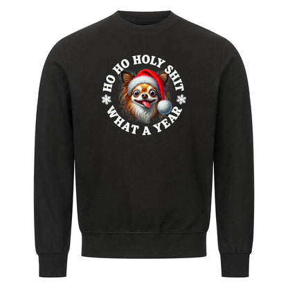 Premium Sweatshirt "Chihuahua Langhaar - HO HO..." Schwarz – hunde-shirt.de