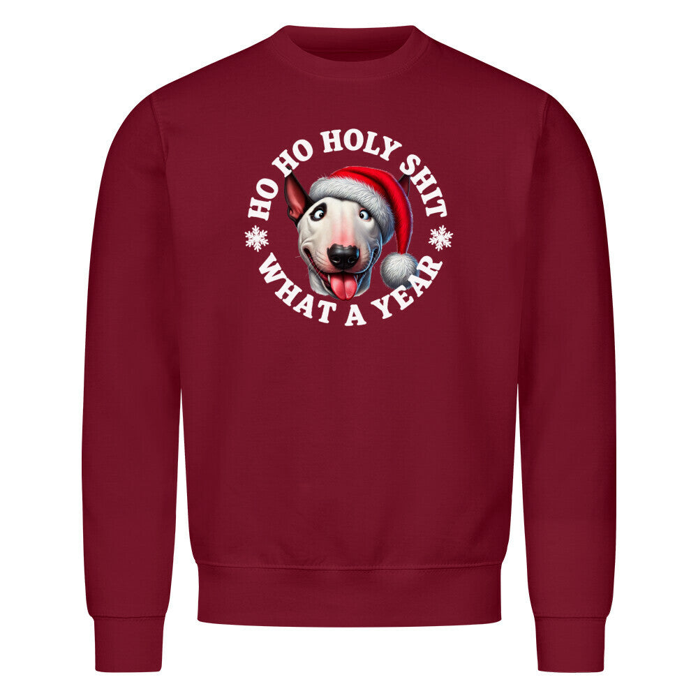 Premium Sweatshirt "Bullterrier - HO HO..." Burgunder – hunde-shirt.de