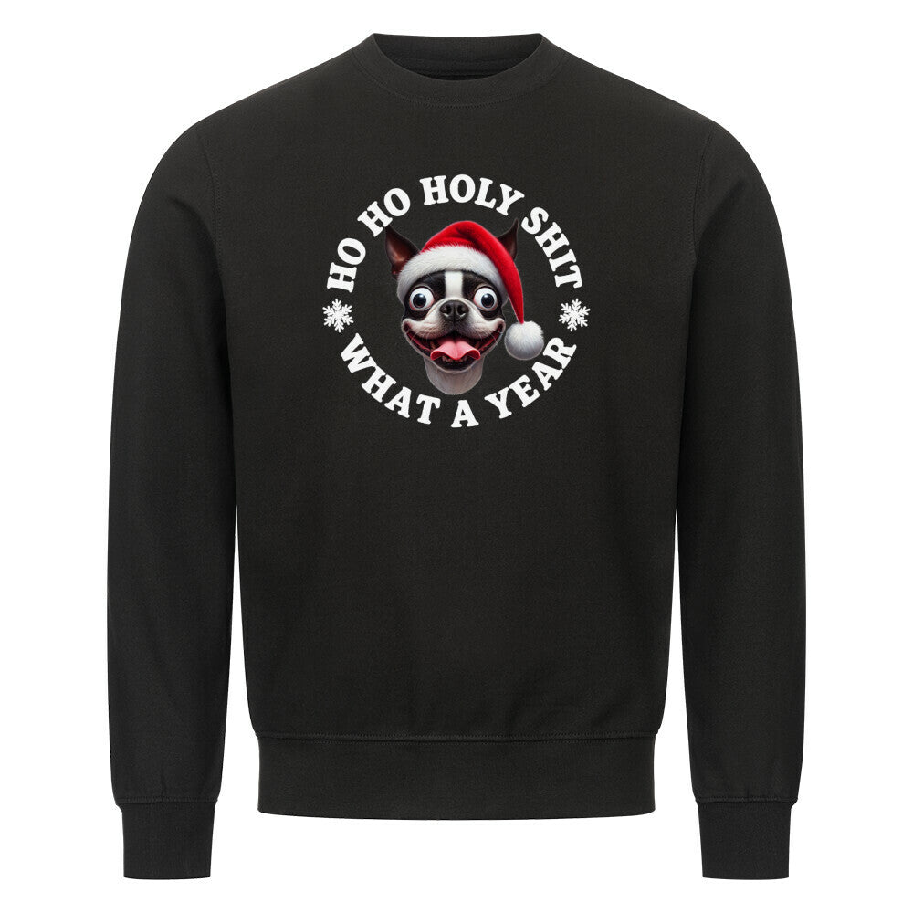 Premium Sweatshirt "Boston Terrier - HO HO..." Schwarz – hunde-shirt.de