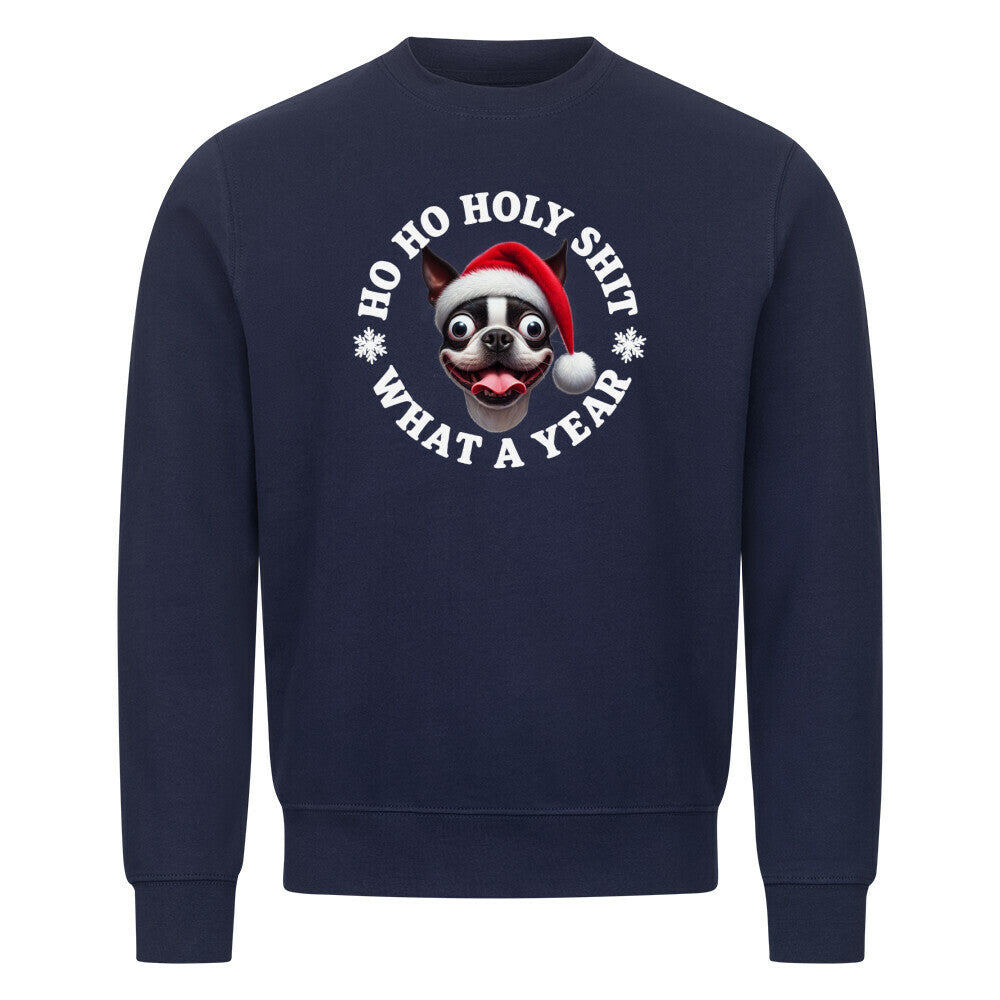 Premium Sweatshirt "Boston Terrier - HO HO..." Navy Blue – hunde-shirt.de