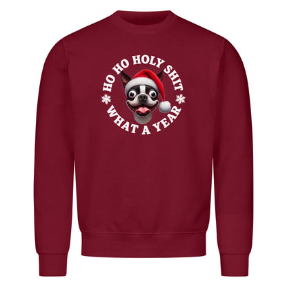 Premium Sweatshirt "Boston Terrier - HO HO..." Burgunder – hunde-shirt.de