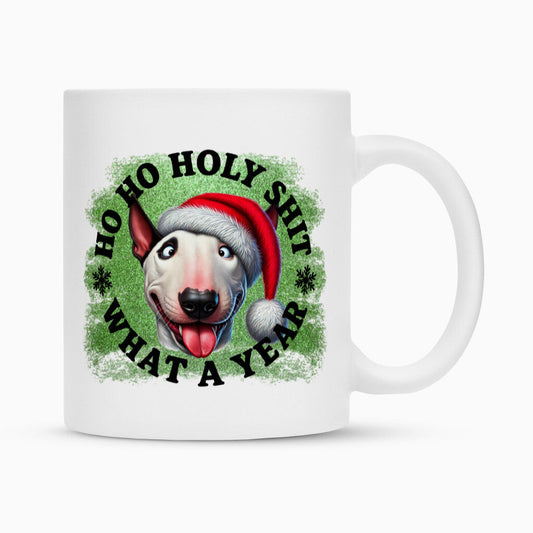 Tasse "Bullterrier - HO HO..." Weiß – hunde-shirt.de
