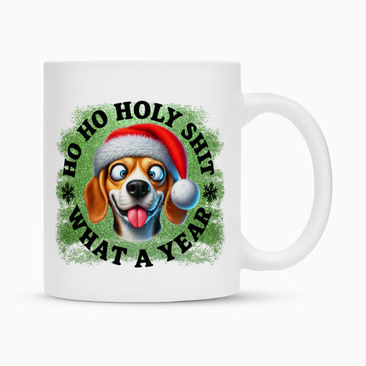 Tasse "Beagle - HO HO..." Weiß – hunde-shirt.de