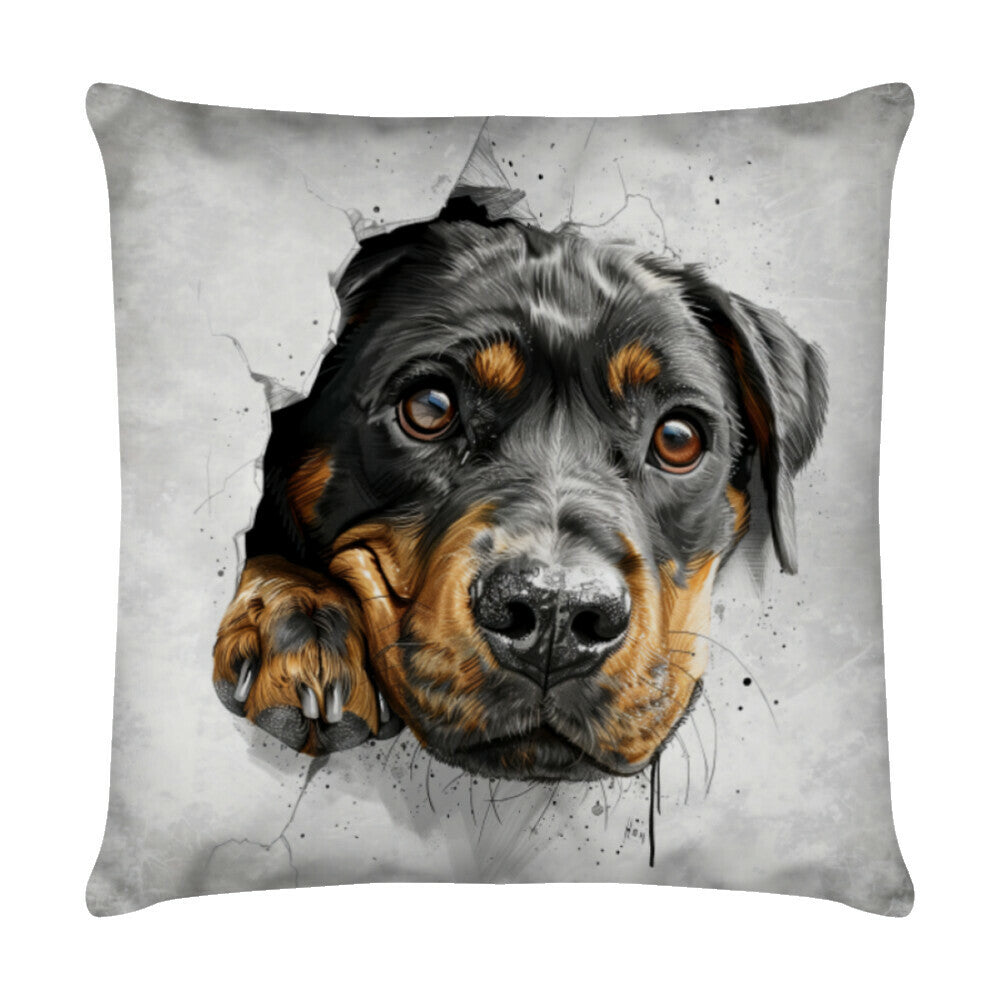 Kissen "Rottweiler - Look" Weiß – hunde-shirt.de