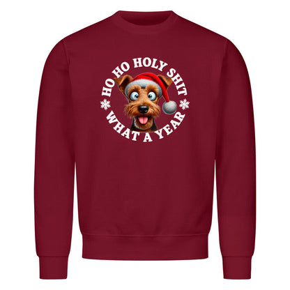 Premium Sweatshirt "Welsh Terrier - HO HO..." Burgunder – hunde-shirt.de