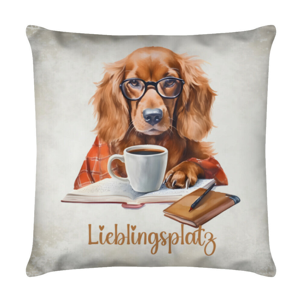 Kissen "Irish Setter - Lieblingsplatz" Weiß – hunde-shirt.de