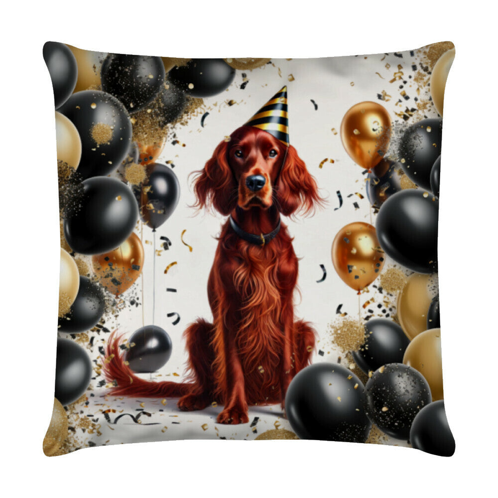 Kissen "Irish Setter - Geburtstag" Weiß – hunde-shirt.de
