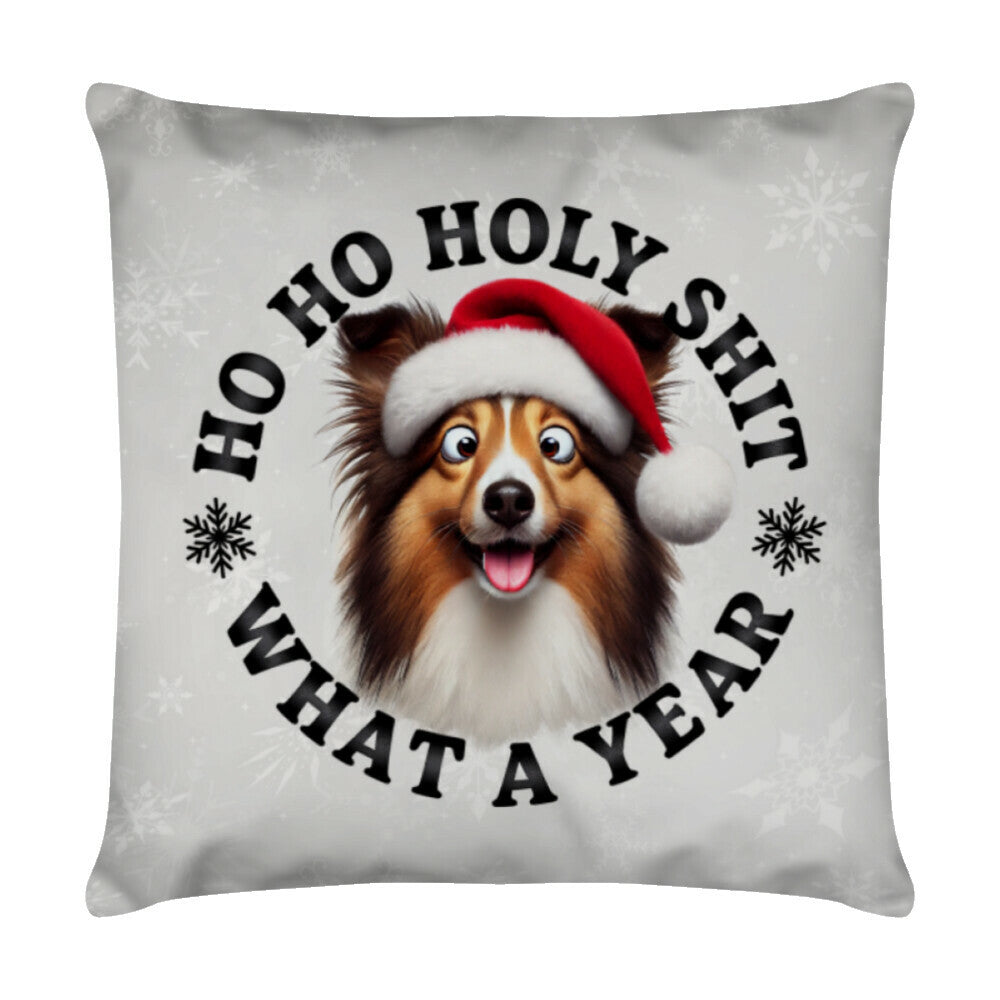 Kissen "Sheltie - HO HO..." Weiß – hunde-shirt.de