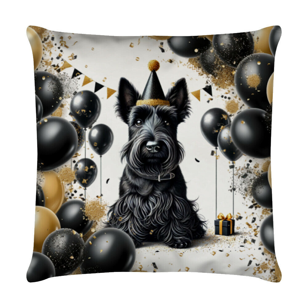 Kissen "Scottish Terrier - Geburtstag" Weiß – hunde-shirt.de