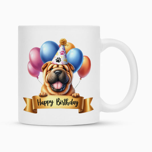 Tasse "Shar Pei - Happy Birthday" Weiß – hunde-shirt.de