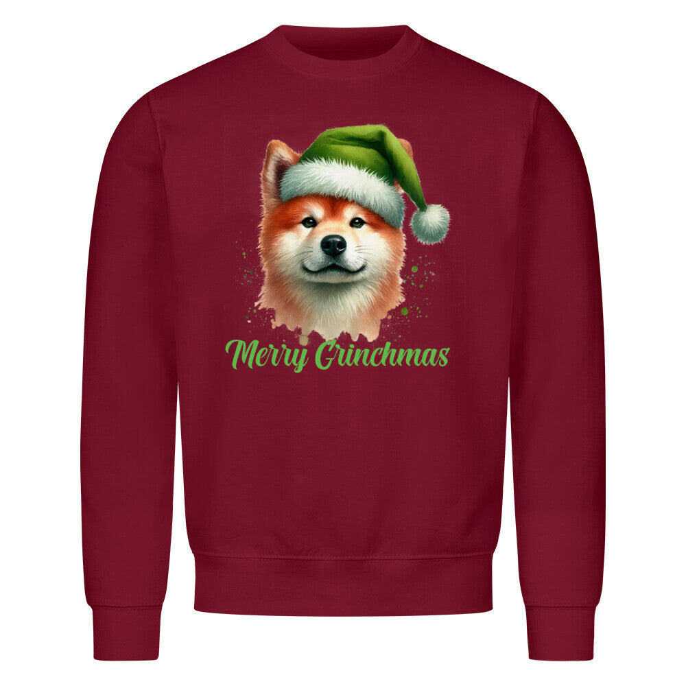 Premium Sweatshirt "Akita Inu - Merry Grinchmas" Burgunder – hunde-shirt.de