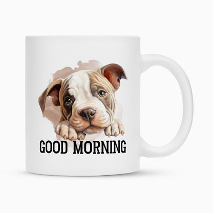 Tasse "American Bulldog - Good Morning" Weiß – hunde-shirt.de