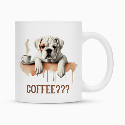 Tasse "American Bulldog - COFFEE???" Weiß – hunde-shirt.de