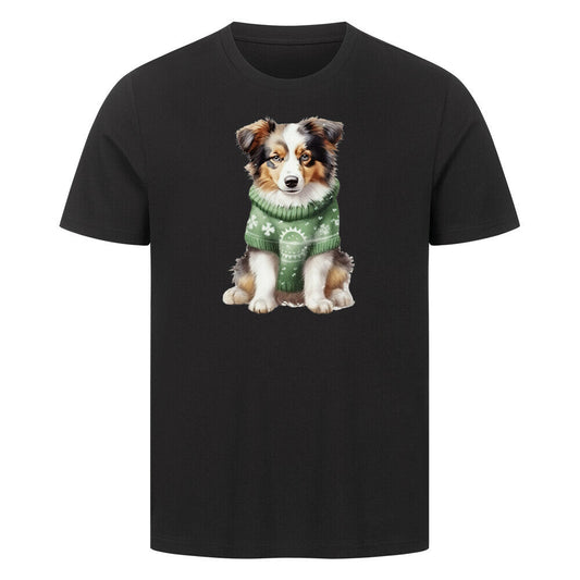 Premium T-Shirt "Australian Shepherd - Winterbub" Schwarz – hunde-shirt.de