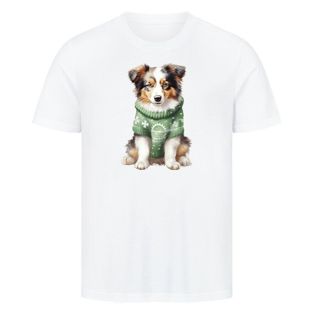 Premium T-Shirt "Australian Shepherd - Winterbub" Weiß – hunde-shirt.de