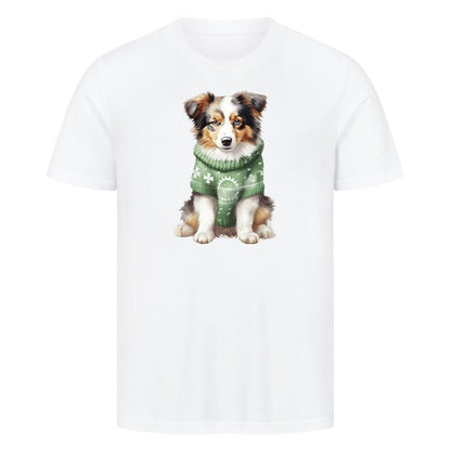 Premium T-Shirt "Australian Shepherd - Winterbub" Weiß – hunde-shirt.de