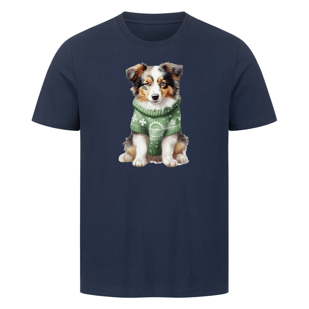 Premium T-Shirt "Australian Shepherd - Winterbub" French Navy – hunde-shirt.de