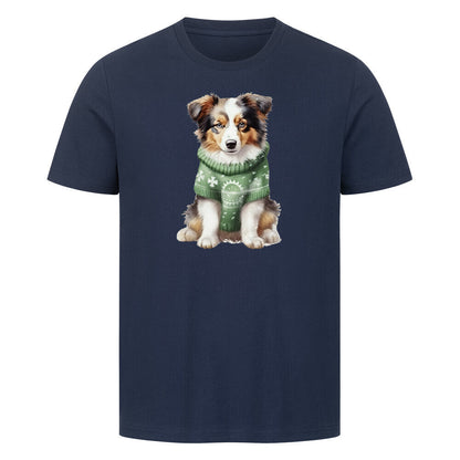 Premium T-Shirt "Australian Shepherd - Winterbub" French Navy – hunde-shirt.de