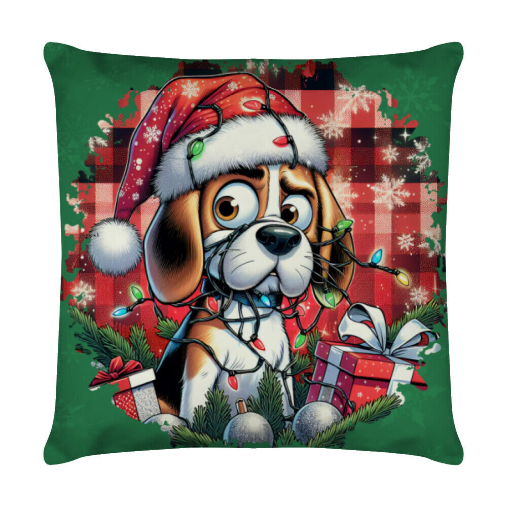 Kissen "Beagle - Funny Christmas" Weiß – hunde-shirt.de