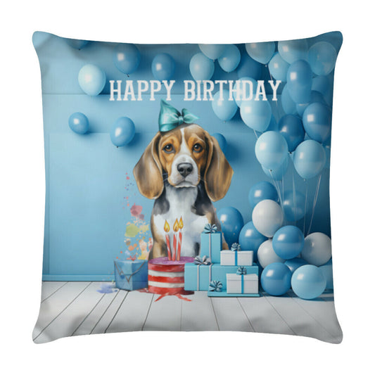 Kissen "Beagle - Happy Birthday" Weiß – hunde-shirt.de