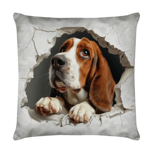 Kissen "Basset - Look" Weiß – hunde-shirt.de