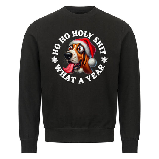 Premium Sweatshirt "Basset - HO HO..." Schwarz – hunde-shirt.de