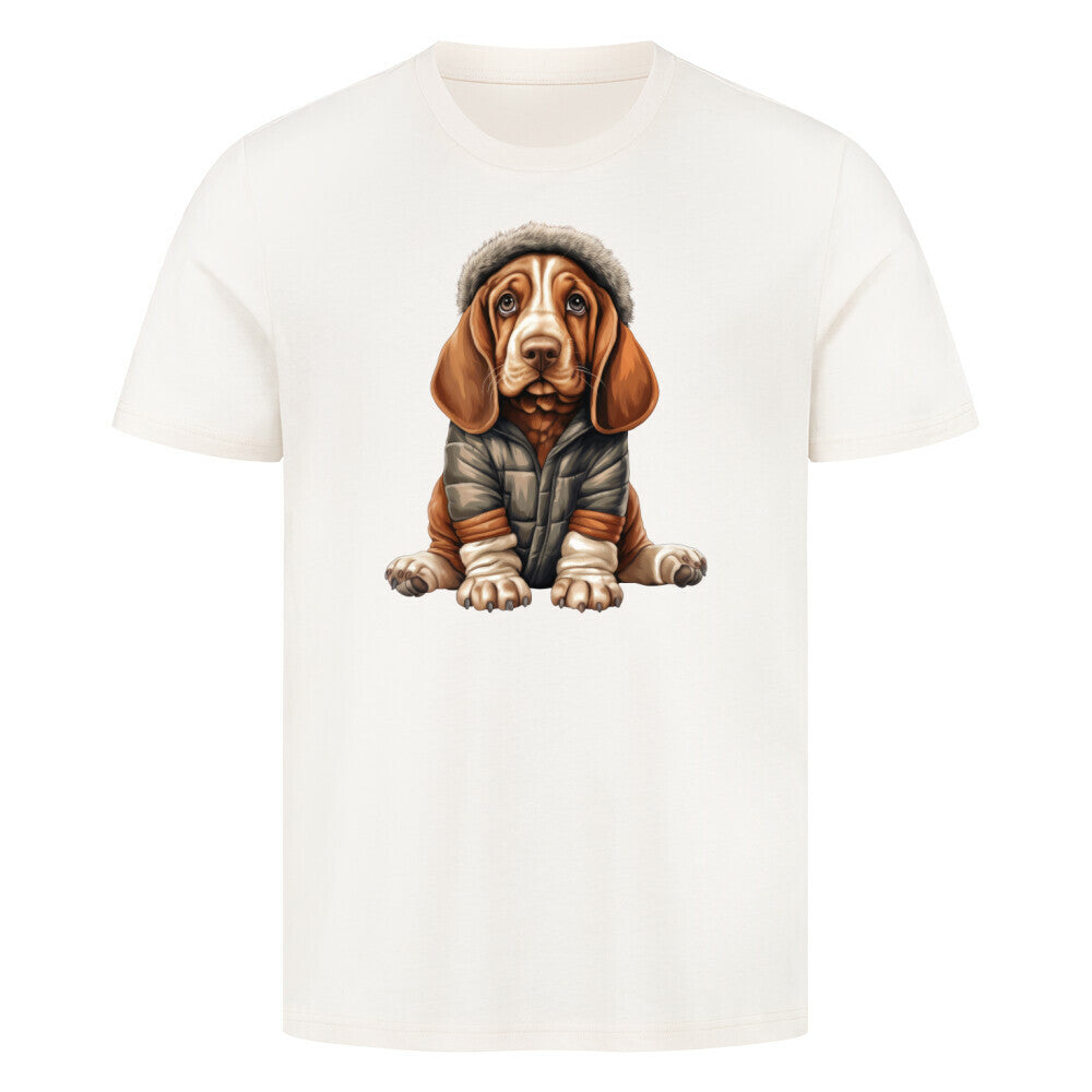 Premium T-Shirt "Basset - Winterbub" Natural Raw – hunde-shirt.de