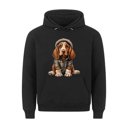 Premium Hoodie "Basset - Winterbub" Schwarz – hunde-shirt.de