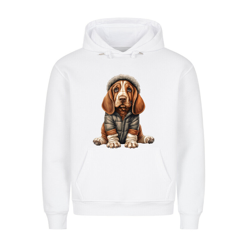 Premium Hoodie "Basset - Winterbub" Weiß – hunde-shirt.de