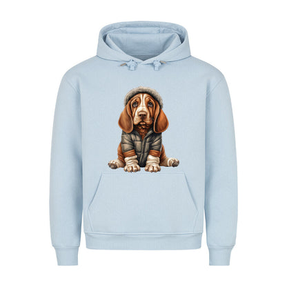 Premium Hoodie "Basset - Winterbub" Babyblau – hunde-shirt.de