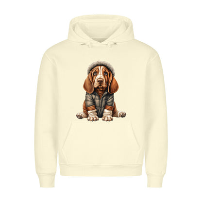 Premium Hoodie "Basset - Winterbub" Beige – hunde-shirt.de