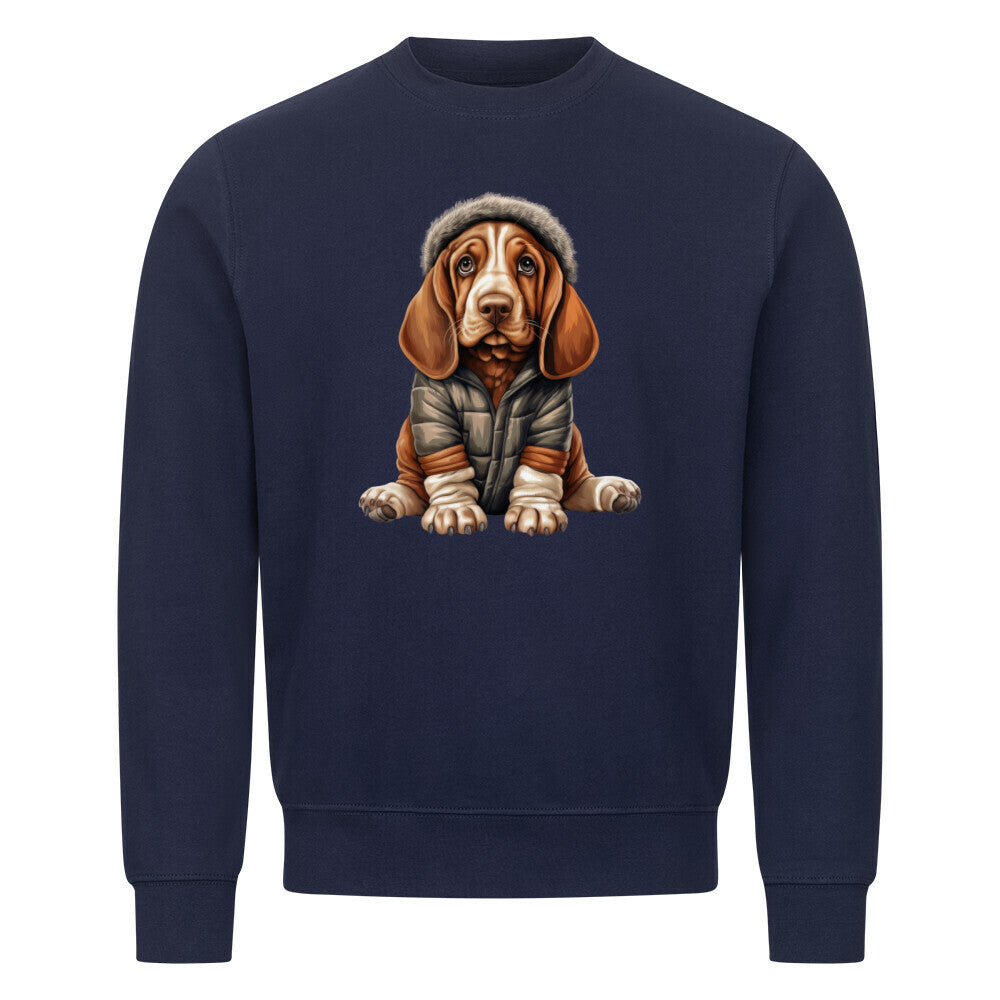 Premium Sweatshirt "Basset - Winterbub" Navy Blue – hunde-shirt.de