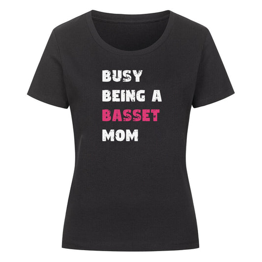 Premium Organic Damen-Shirt "Basset - Busy MOM" Schwarz – hunde-shirt.de